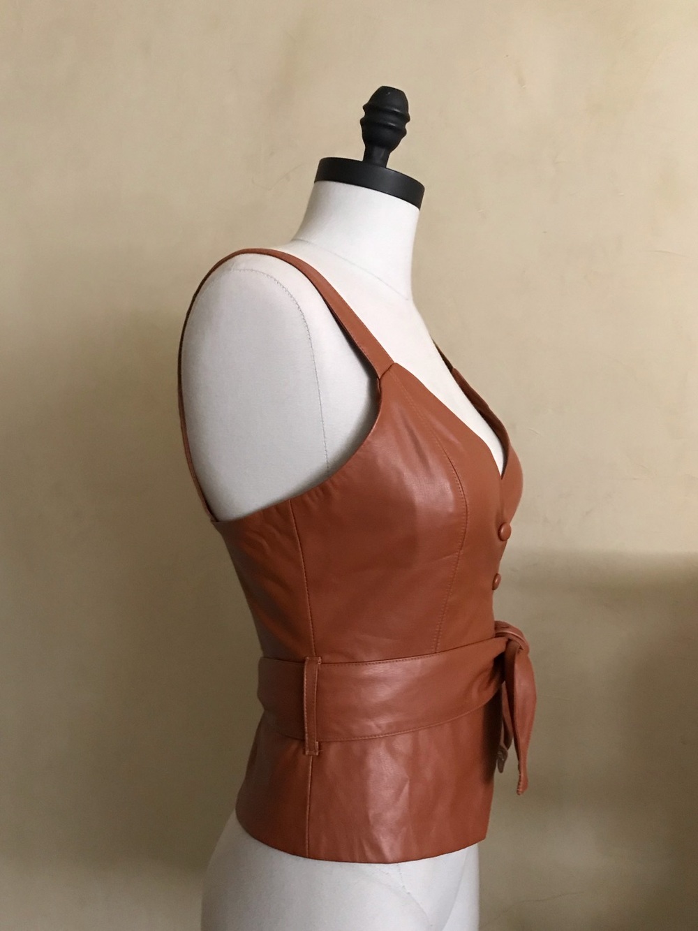 Rust Brown Vegan Leather Tie-Waist Top - Picture 4 of 9